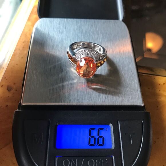 Orange Quartz Natural Citrine Cocktail Ring Size 6 - Picture 8 of 8